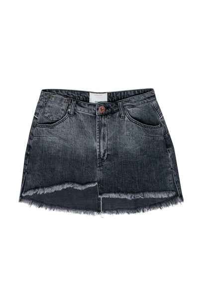 Current Boutique-One Teaspoon - Black Distressed Denim Miniskirt w/ Asymmetrical Hem Sz 27