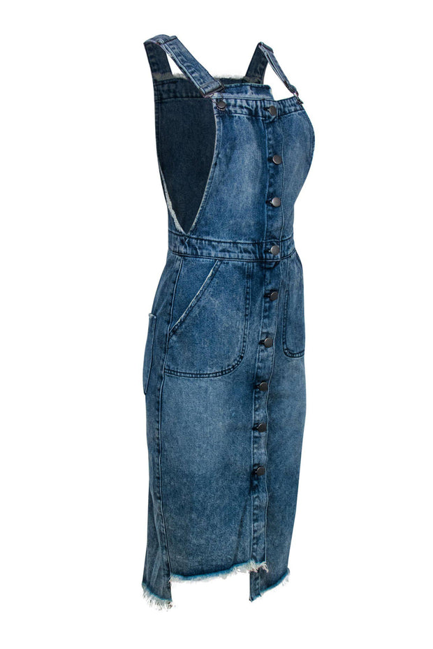 Current Boutique-One Teaspoon - Medium Wash Button-Up Distressed Overall Dress w/ Asymmetrical Hem Sz XS