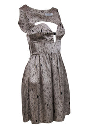 Current Boutique-Opening Ceremony - Grey & Black Printed Open Back Silk Fit & Flare Dress Sz S