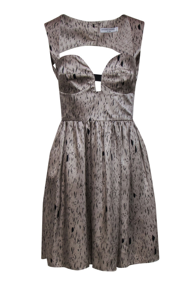 Current Boutique-Opening Ceremony - Grey & Black Printed Open Back Silk Fit & Flare Dress Sz S