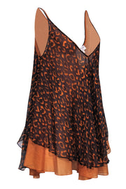 Current Boutique-Opening Ceremony - Navy & Orange Leopard Print Layered Silk Shift Dress Sz S