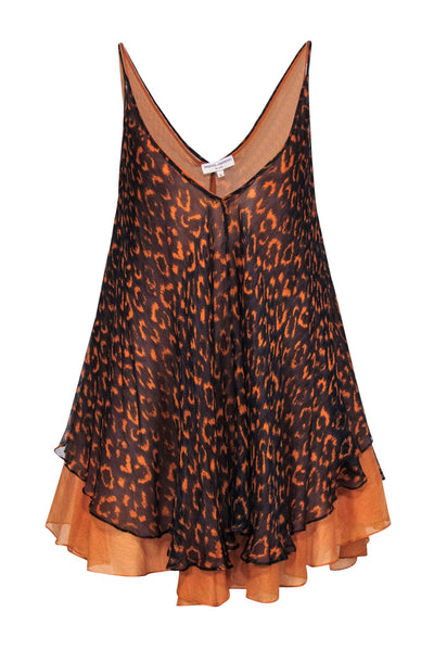 Current Boutique-Opening Ceremony - Navy & Orange Leopard Print Layered Silk Shift Dress Sz S