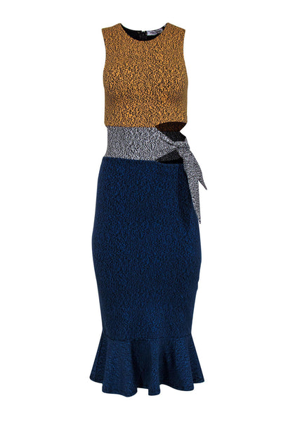 Current Boutique-Opening Ceremony - Yellow, Blue & White Knit Midi Dress w/ Side Cutout Sz XS