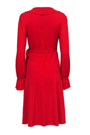 Current Boutique-Oscar by Oscar de la Renta - Red Long Sleeve Ruffle Wrap Dress Sz 8