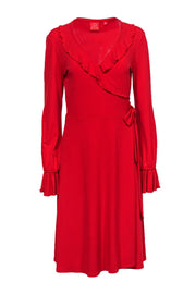 Current Boutique-Oscar by Oscar de la Renta - Red Long Sleeve Ruffle Wrap Dress Sz 8