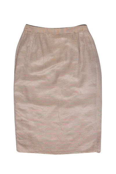 Current Boutique-Oscar de la Renta - Beige & White Textured Pencil Skirt Sz 6