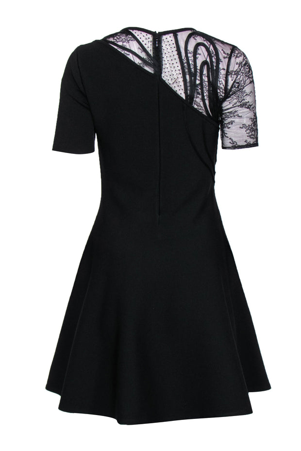 Current Boutique-Oscar de la Renta - Black Fit & Flared Dress w/ Patterned Mesh Design Sz M