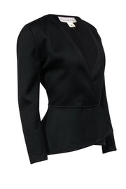 Current Boutique-Oscar de la Renta - Black Wool Peplum Jacket Sz 4