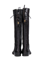 Current Boutique-Oscar de la Renta - Brown Calf Lace-Up Knee High Boots Sz 5.5