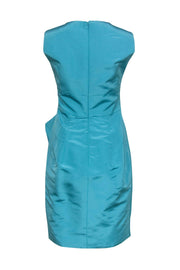 Current Boutique-Oscar de la Renta - Caribbean Blue Silk Sheath Dress w/ Ruffles Sz 10