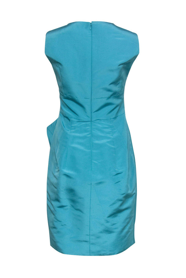 Current Boutique-Oscar de la Renta - Caribbean Blue Silk Sheath Dress w/ Ruffles Sz 10