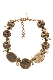 Current Boutique-Oscar de la Renta - Gold & Black Stone Necklace w/ Flowers