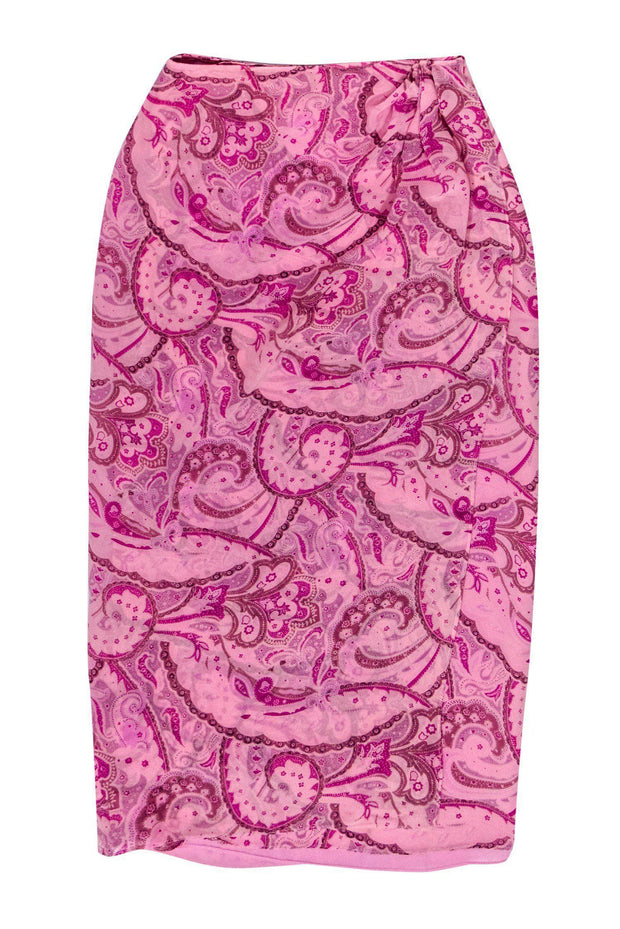 Current Boutique-Oscar de la Renta - Pink Paisley Print Silk Midi Skirt Sz 4