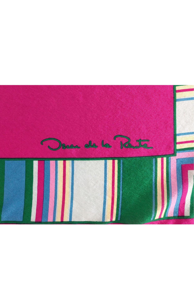 Current Boutique-Oscar de la Renta - Pink Striped Silk Scarf