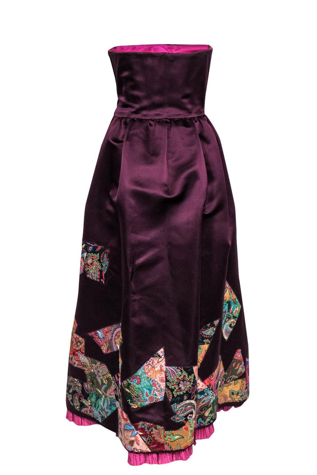 Current Boutique-Oscar de la Renta - Purple Strapless Gown w/ Patchwork Accents Sz 14