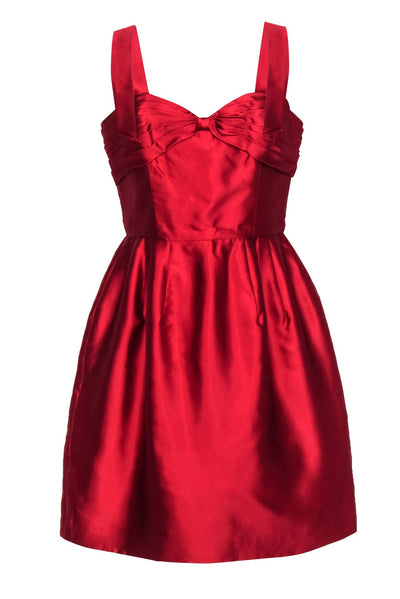 Current Boutique-Oscar de la Renta - Red Silk Satin Bow Bust Cocktail Dress Sz 14