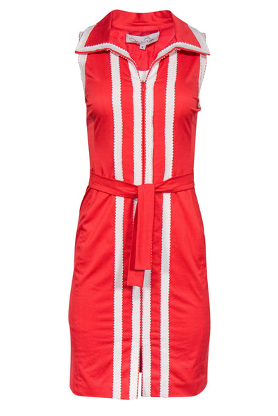 Current Boutique-Oscar de la Renta - Red & White Belted Cocktail Dress Sz 8