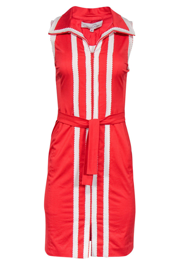 Current Boutique-Oscar de la Renta - Red & White Belted Cocktail Dress Sz 8
