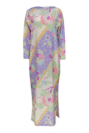 Current Boutique-Oscar de la Renta - Vintage Pastel Satin Kaftan-Style Maxi Dress Sz S