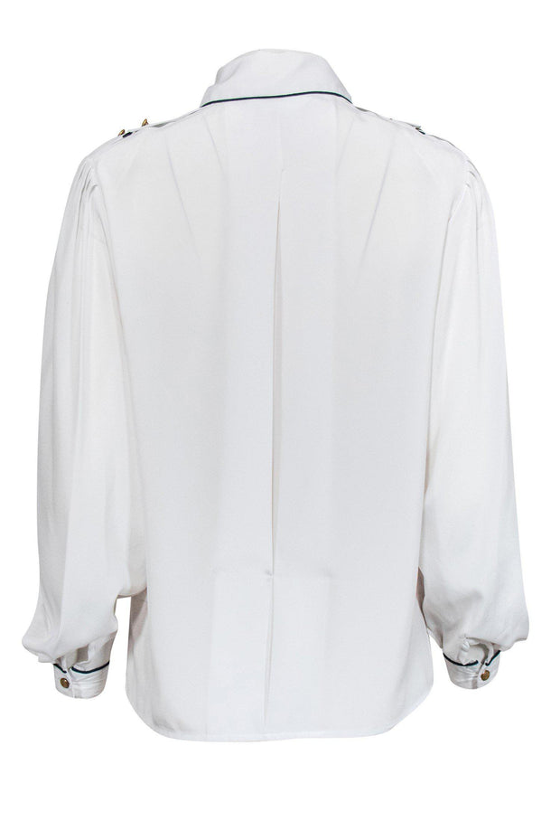 Current Boutique-Oscar de la Renta - White Button-Up Blouse w/ Black Trim Sz 4