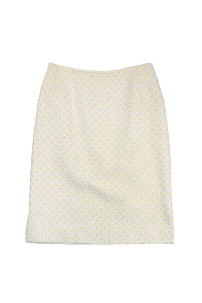 Current Boutique-Oscar de la Renta - White & Yellow Polka Dot Pencil Skirt Sz M