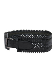 Current Boutique-Oscar de la Renta - Wide Black Leather Braided Laser Cut Belt Sz M