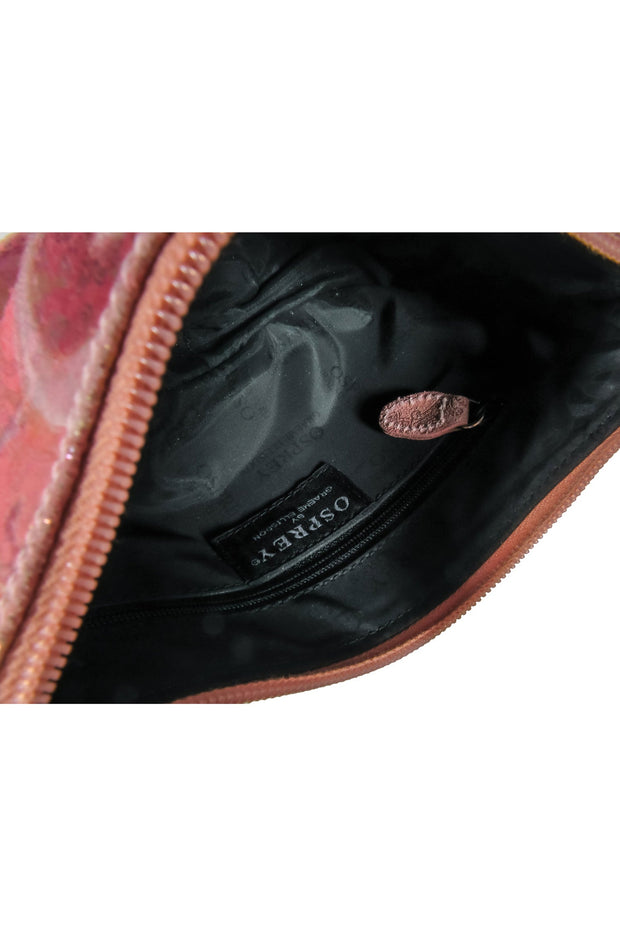 Current Boutique-Osprey London - Pink Leather Metallic Paisley Print Baguette