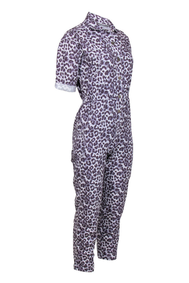 Current Boutique-Overlover - Grey Leopard Print Short Sleeve Jumpsuit Sz XS