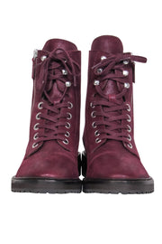 Current Boutique-Paige - Deep Purple Shiny Suede Lace-Up Combat Boots Sz 8.5