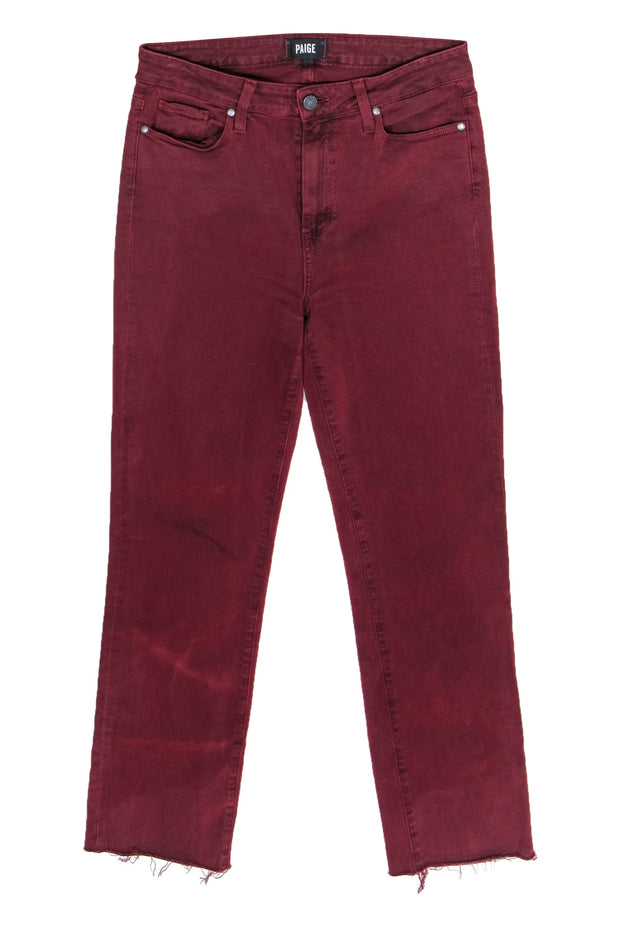 Current Boutique-Paige - Maroon High-Waisted Straight Leg Raw Hem Jeans Sz 30