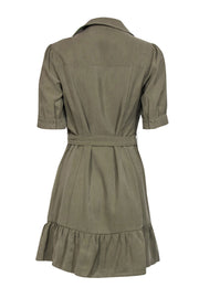 Current Boutique-Paige - Olive Button-Up Puff Sleeve Belted Shift Dress w/ Flounce Hem Sz S