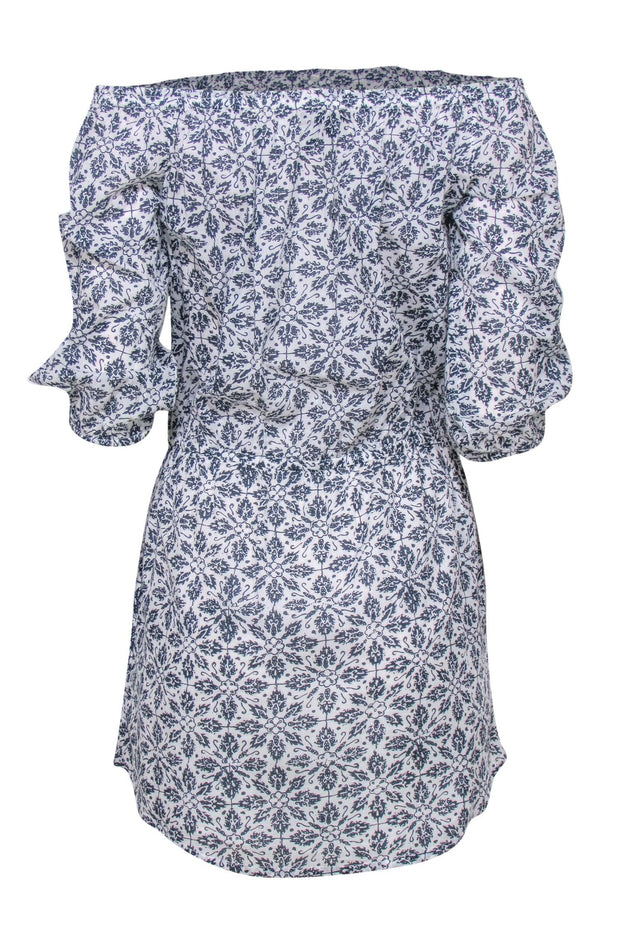 Current Boutique-Paige - White & Blue Paisley Printed Off-the-Shoulder Dress Sz S