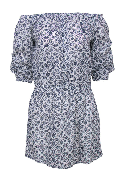 Current Boutique-Paige - White & Blue Paisley Printed Off-the-Shoulder Dress Sz S