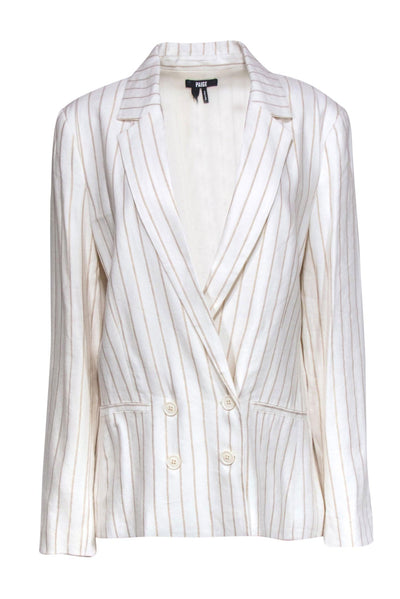 Current Boutique-Paige - White Metallic Pinstripe Double Breasted Linen Blazer Sz L