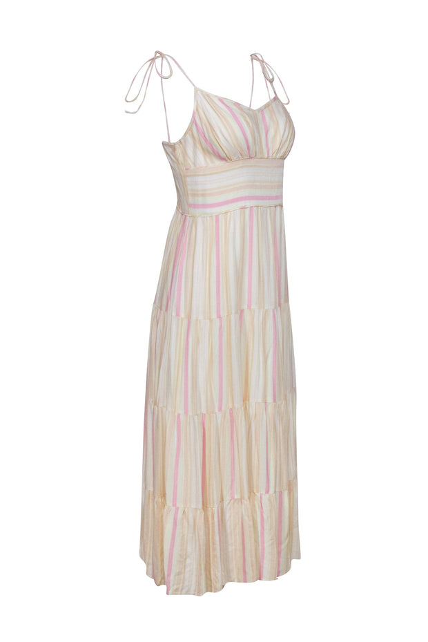 Current Boutique-Paige - Yellow & Pink Striped Sleeveless Midi Dress Sz S
