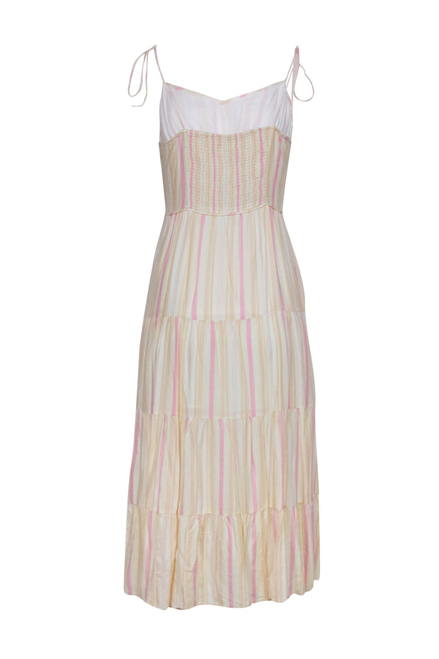 Current Boutique-Paige - Yellow & Pink Striped Sleeveless Midi Dress Sz S
