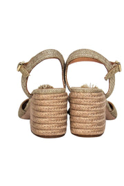 Current Boutique-Paloma Barcelo - Beige Woven Fringed Textile Block Heels Sz 8.5