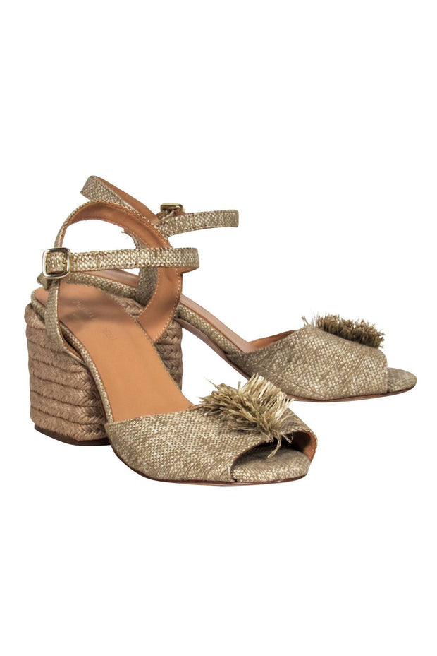 Current Boutique-Paloma Barcelo - Beige Woven Fringed Textile Block Heels Sz 8.5