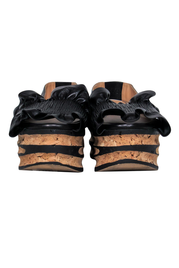 Current Boutique-Paloma Barcelo - Black Ruffle Leather Slingback Flatform Sandals Sz 7