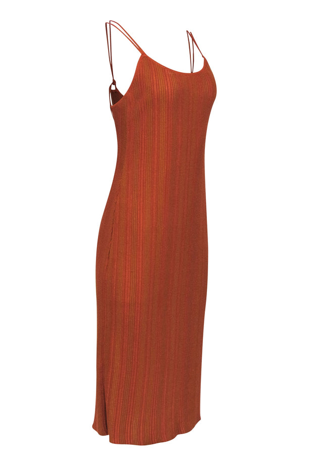 Current Boutique-Paloma Wool - Orange & Tan Knit Spaghetti Strap Dress Sz M