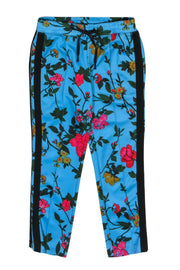 Current Boutique-Pam & Gela - Blue Floral Track Pants w/ Black Stripe Sz S