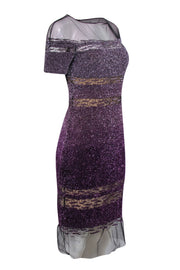 Current Boutique-Pamella Roland - Purple Ombre Sequined Dress w/ Mesh Sz 8