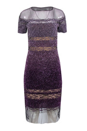 Current Boutique-Pamella Roland - Purple Ombre Sequined Dress w/ Mesh Sz 8