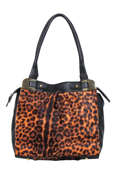 Current Boutique-Paolo Masi - Brown & Black Calf Hair & Leather Leopard Print Shoulder Bag