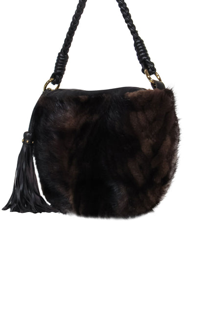 Paolo Masi - Brown Leather Shoulder Bag w/ Mink Fur – Current Boutique