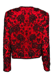 Current Boutique-Papell Boutique - Vintage Red & Black Beaded Jacket Sz S
