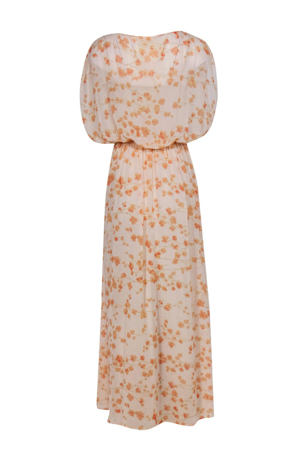 Current Boutique-Paper Crown - Peach Floral Sheer Silk Gown Sz M