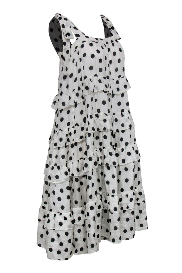 Current Boutique-Paper London - White & Black Polka Dot Sleeveless Tiered Midi Dress Sz 4