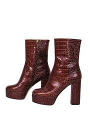 Current Boutique-Paris Texas - Brown Embossed Leather Platform Block Heel Boots Sz 8