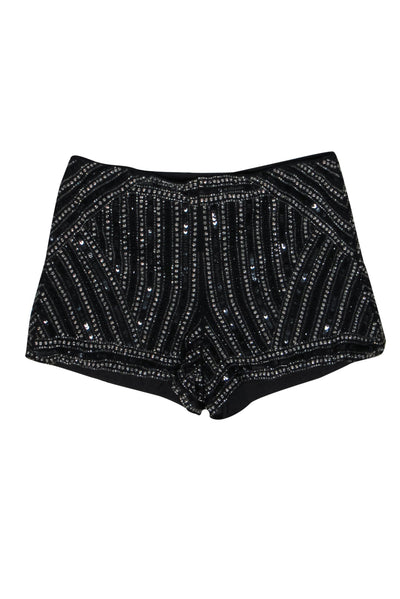 Current Boutique-Parker - Black Beaded & Sequin High Waisted Silk Shorts Sz S
